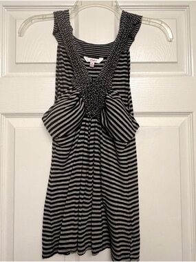 Candie's Black and Gray Striped Sleeveless Dress with Ruching